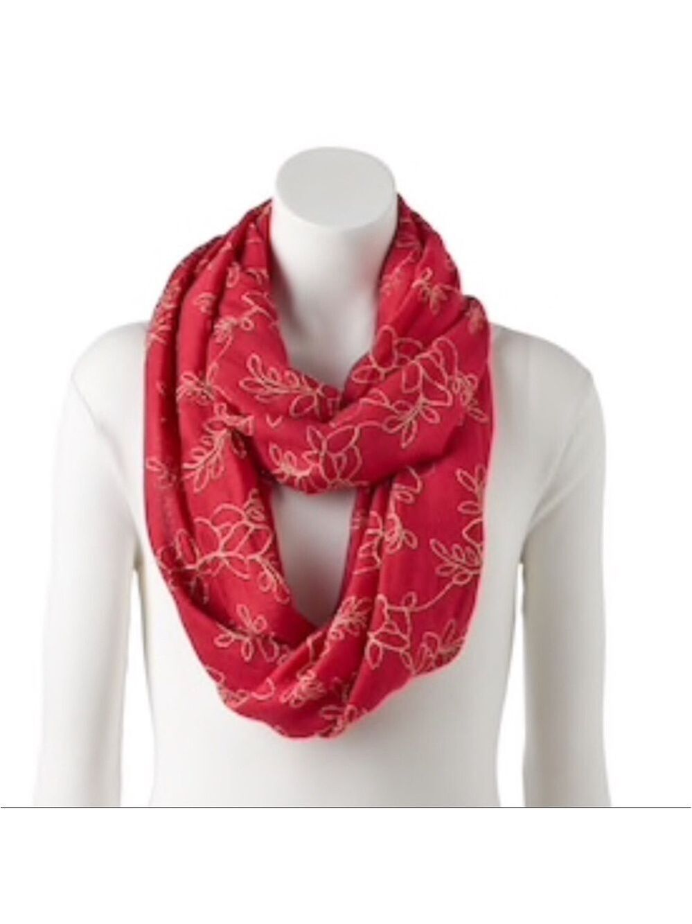 Apt 9 woman’s Infinity scarf OSFM red with gold floral embroidered detail